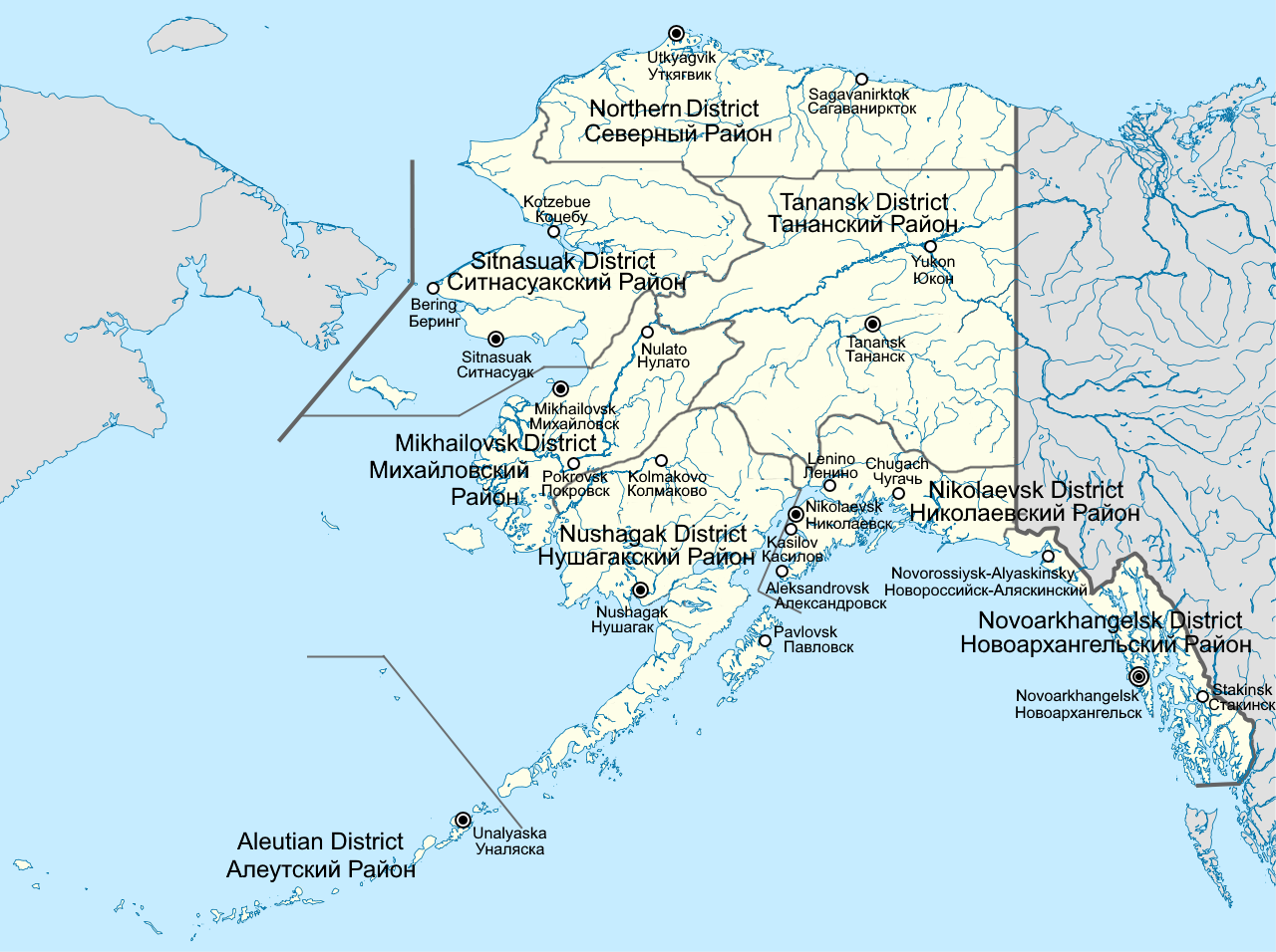 Map of Alaska after the independence from the Russian Federation